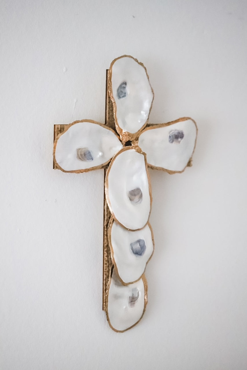 Gilded Pearl Oyster Cross