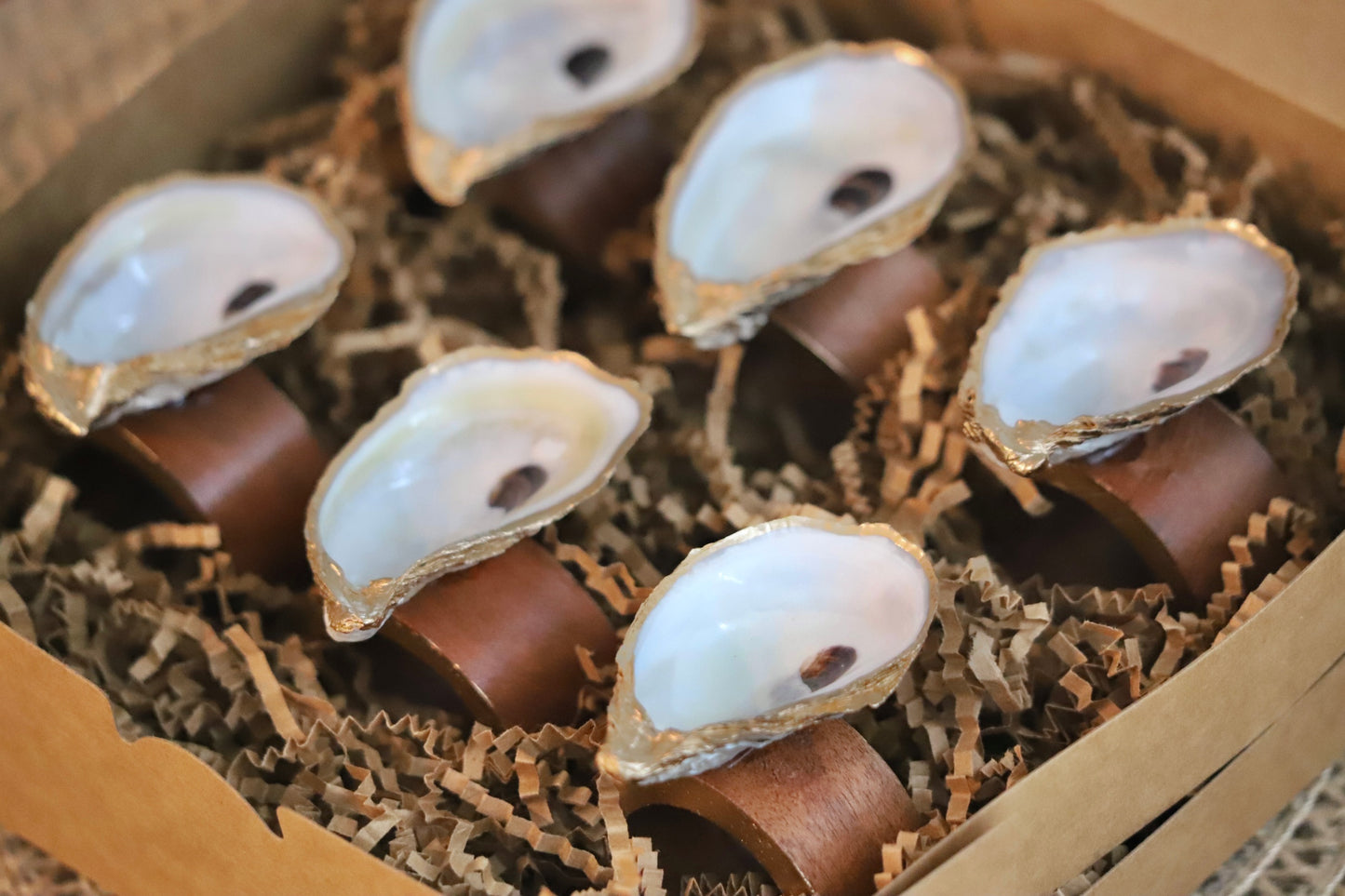 Half Dozen Gilded Wood Napkin Rings